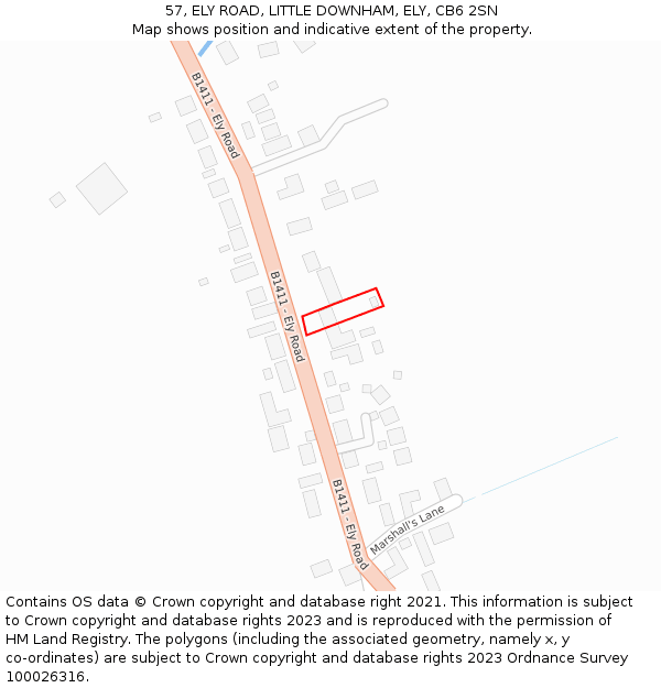 57, ELY ROAD, LITTLE DOWNHAM, ELY, CB6 2SN: Location map and indicative extent of plot