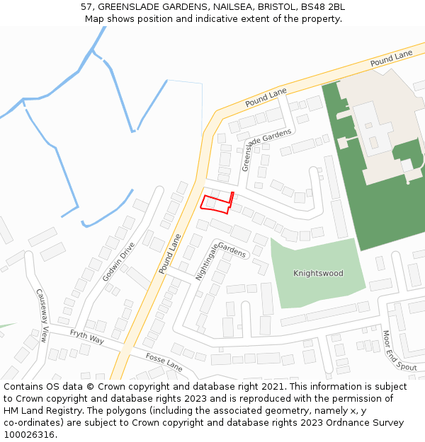 57, GREENSLADE GARDENS, NAILSEA, BRISTOL, BS48 2BL: Location map and indicative extent of plot