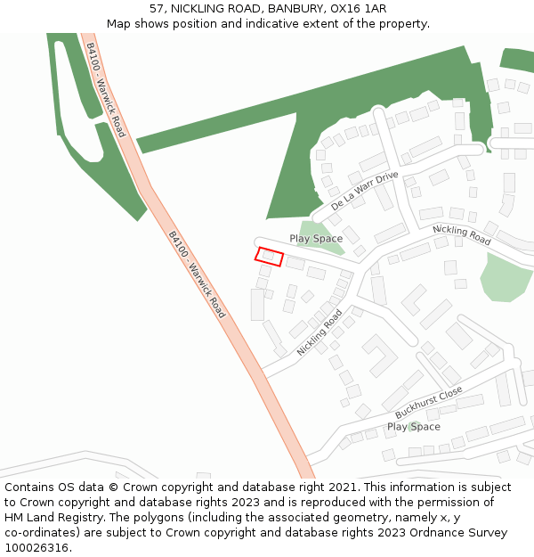 57, NICKLING ROAD, BANBURY, OX16 1AR: Location map and indicative extent of plot