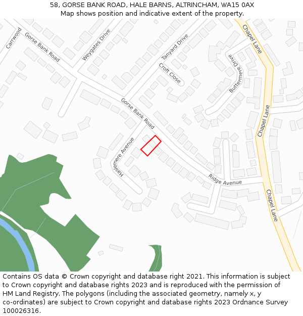 58, GORSE BANK ROAD, HALE BARNS, ALTRINCHAM, WA15 0AX: Location map and indicative extent of plot