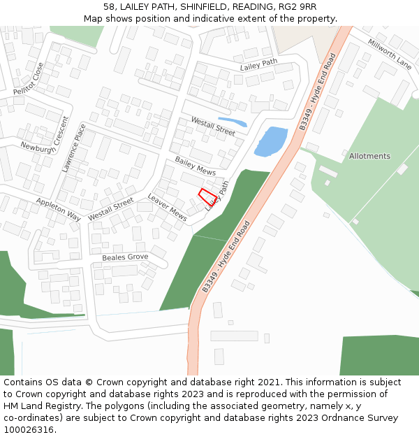 58, LAILEY PATH, SHINFIELD, READING, RG2 9RR: Location map and indicative extent of plot