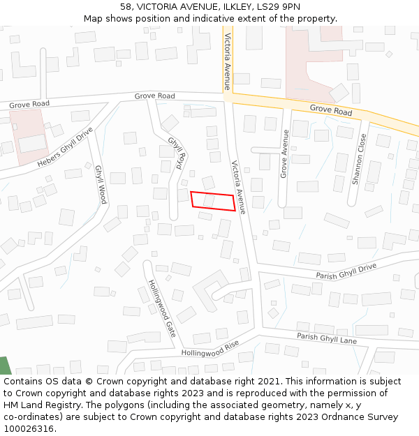 58, VICTORIA AVENUE, ILKLEY, LS29 9PN: Location map and indicative extent of plot