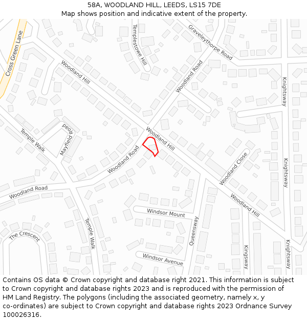 58A, WOODLAND HILL, LEEDS, LS15 7DE: Location map and indicative extent of plot