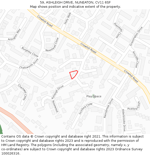 59, ASHLEIGH DRIVE, NUNEATON, CV11 6SF: Location map and indicative extent of plot