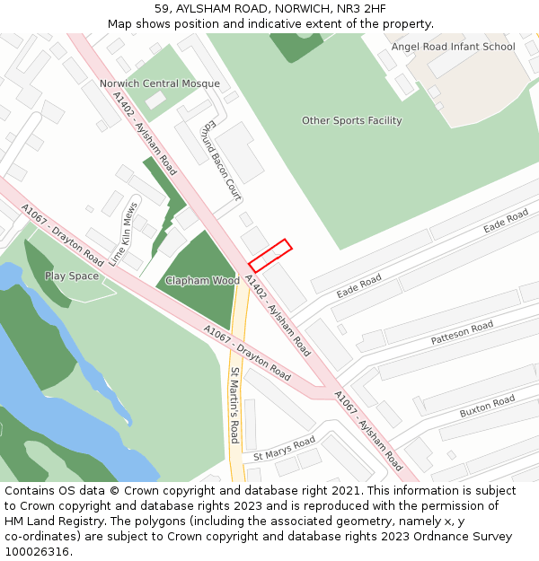 59, AYLSHAM ROAD, NORWICH, NR3 2HF: Location map and indicative extent of plot