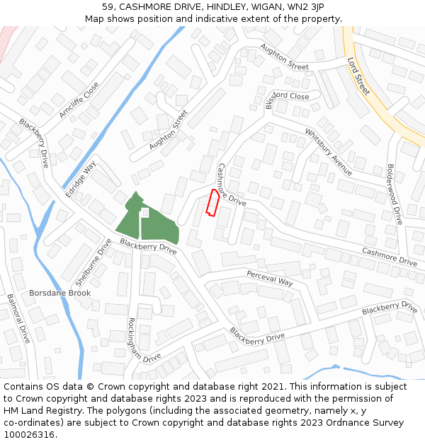 59, CASHMORE DRIVE, HINDLEY, WIGAN, WN2 3JP: Location map and indicative extent of plot