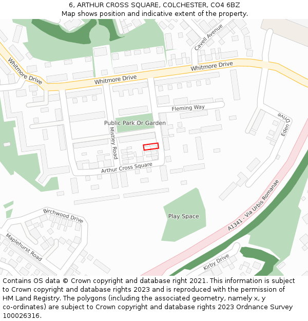 6, ARTHUR CROSS SQUARE, COLCHESTER, CO4 6BZ: Location map and indicative extent of plot