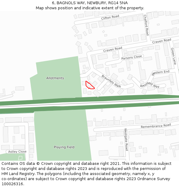 6, BAGNOLS WAY, NEWBURY, RG14 5NA: Location map and indicative extent of plot