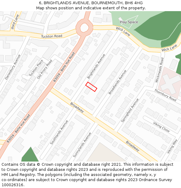 6, BRIGHTLANDS AVENUE, BOURNEMOUTH, BH6 4HG: Location map and indicative extent of plot