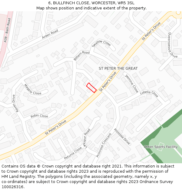 6, BULLFINCH CLOSE, WORCESTER, WR5 3SL: Location map and indicative extent of plot