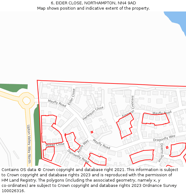 6, EIDER CLOSE, NORTHAMPTON, NN4 9AD: Location map and indicative extent of plot