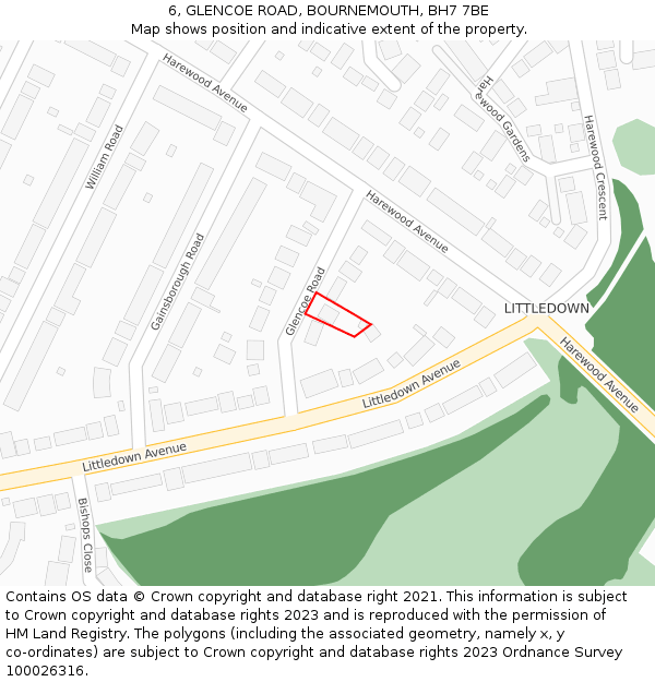 6, GLENCOE ROAD, BOURNEMOUTH, BH7 7BE: Location map and indicative extent of plot