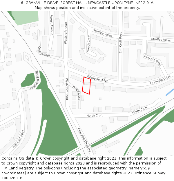 6, GRANVILLE DRIVE, FOREST HALL, NEWCASTLE UPON TYNE, NE12 9LA: Location map and indicative extent of plot