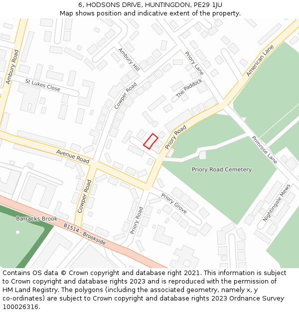 6, HODSONS DRIVE, HUNTINGDON, PE29 1JU: Location map and indicative extent of plot
