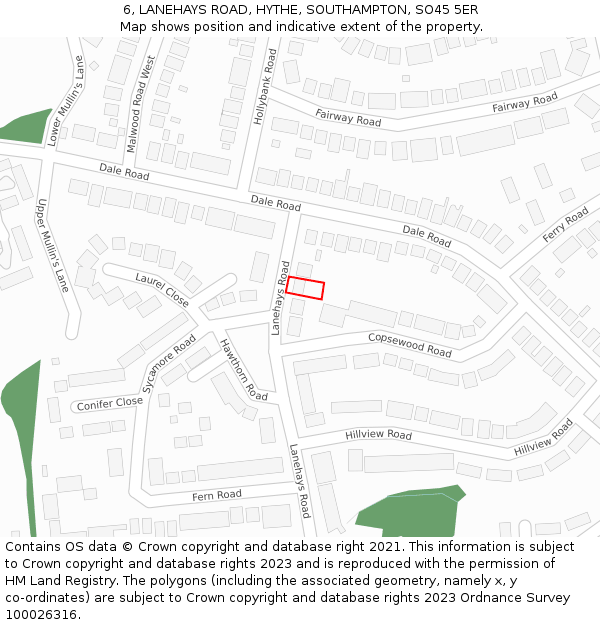 6, LANEHAYS ROAD, HYTHE, SOUTHAMPTON, SO45 5ER: Location map and indicative extent of plot