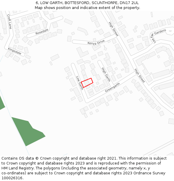 6, LOW GARTH, BOTTESFORD, SCUNTHORPE, DN17 2UL: Location map and indicative extent of plot