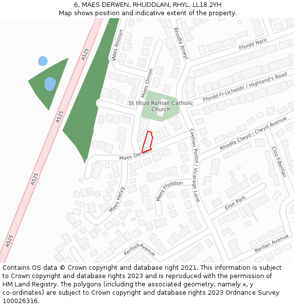 6, MAES DERWEN, RHUDDLAN, RHYL, LL18 2YH: Location map and indicative extent of plot