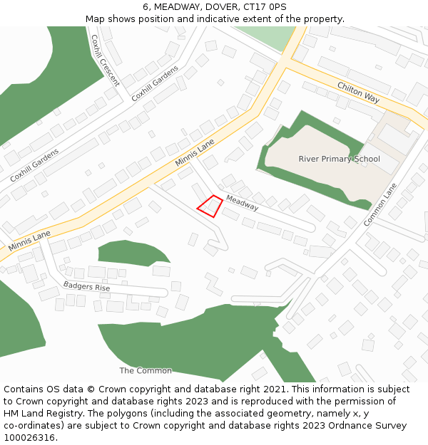 6, MEADWAY, DOVER, CT17 0PS: Location map and indicative extent of plot