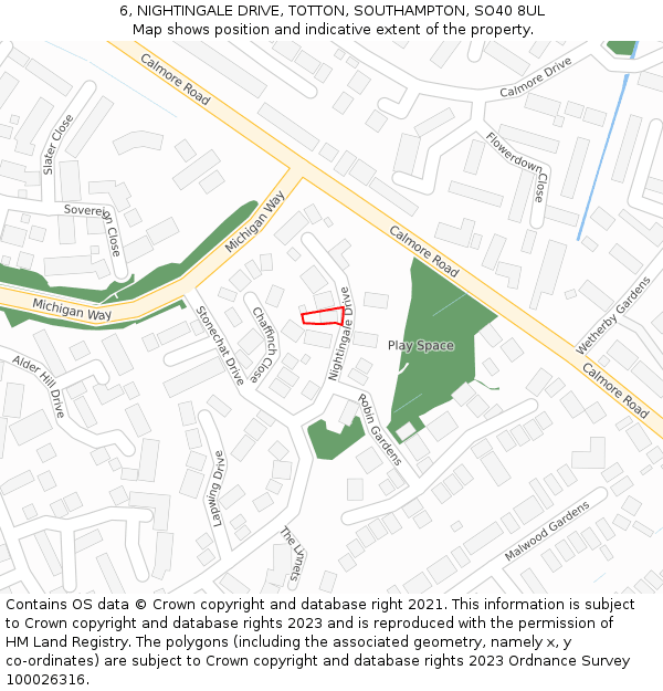 6, NIGHTINGALE DRIVE, TOTTON, SOUTHAMPTON, SO40 8UL: Location map and indicative extent of plot
