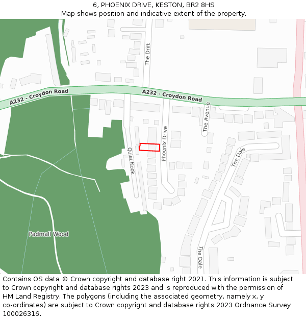 6, PHOENIX DRIVE, KESTON, BR2 8HS: Location map and indicative extent of plot