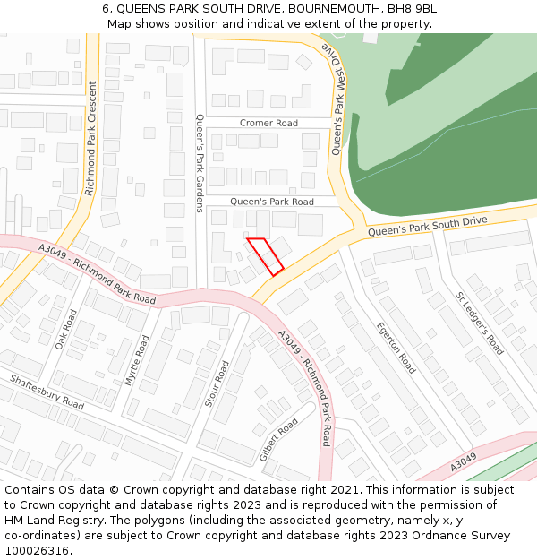 6, QUEENS PARK SOUTH DRIVE, BOURNEMOUTH, BH8 9BL: Location map and indicative extent of plot