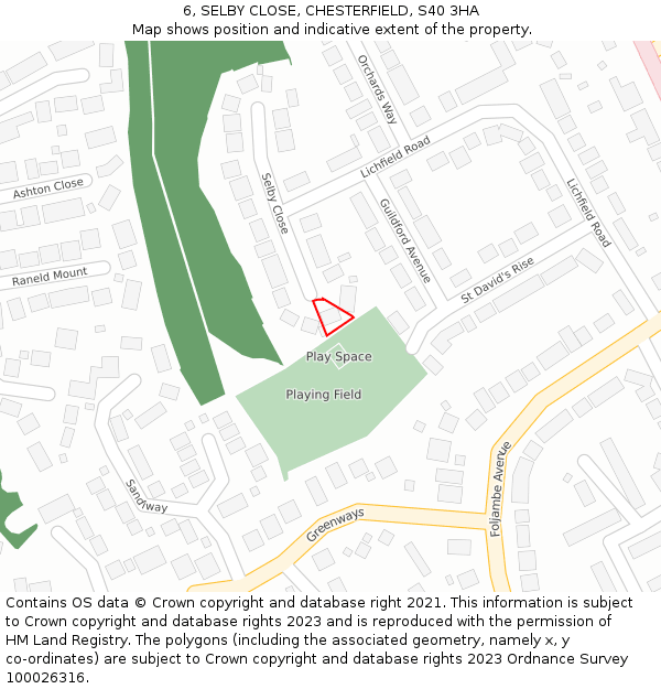 6, SELBY CLOSE, CHESTERFIELD, S40 3HA: Location map and indicative extent of plot