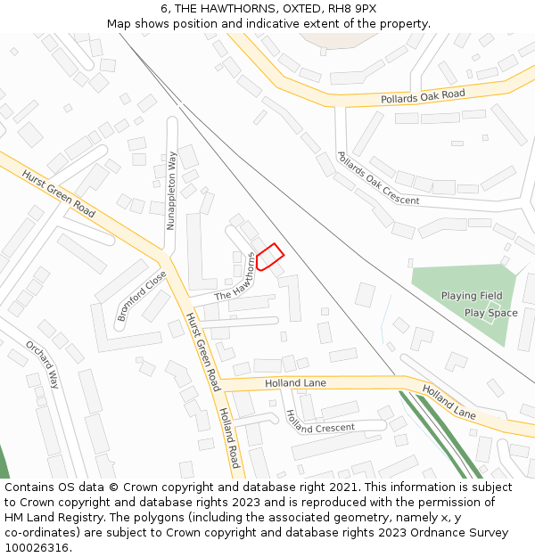 6, THE HAWTHORNS, OXTED, RH8 9PX: Location map and indicative extent of plot
