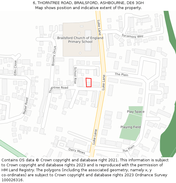 6, THORNTREE ROAD, BRAILSFORD, ASHBOURNE, DE6 3GH: Location map and indicative extent of plot