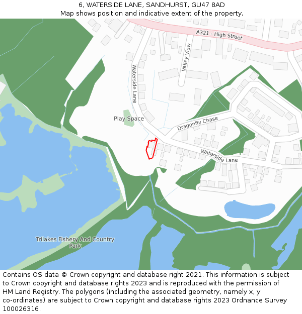 6, WATERSIDE LANE, SANDHURST, GU47 8AD: Location map and indicative extent of plot
