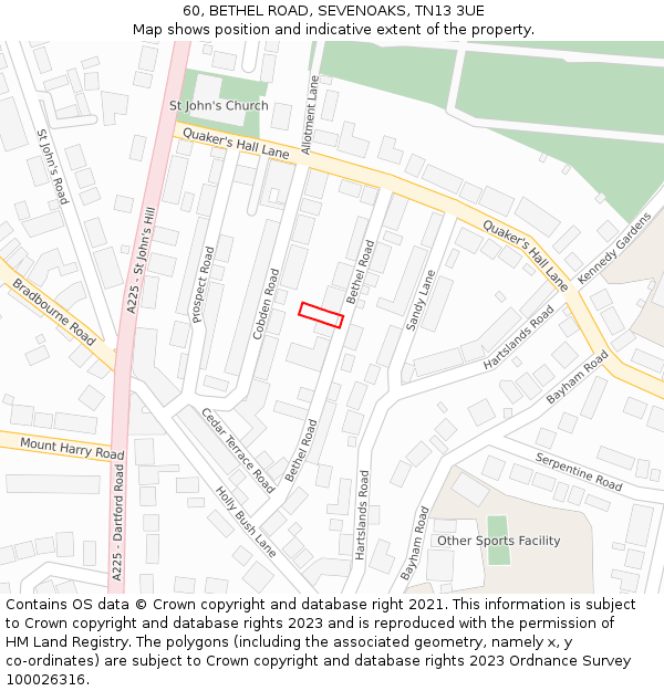 60, BETHEL ROAD, SEVENOAKS, TN13 3UE: Location map and indicative extent of plot