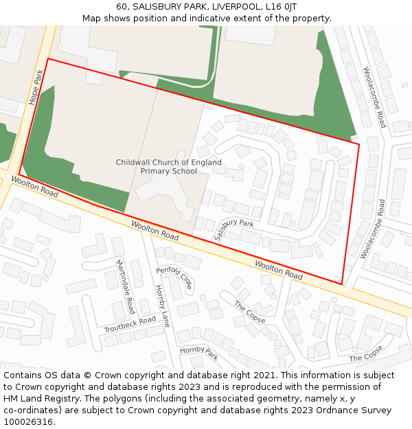 60, SALISBURY PARK, LIVERPOOL, L16 0JT: Location map and indicative extent of plot