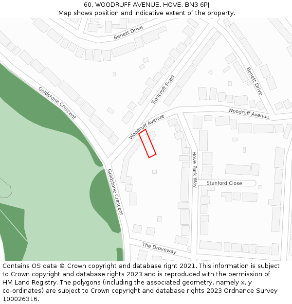 60, WOODRUFF AVENUE, HOVE, BN3 6PJ: Location map and indicative extent of plot