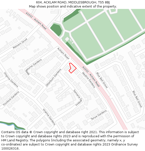 604, ACKLAM ROAD, MIDDLESBROUGH, TS5 8BJ: Location map and indicative extent of plot