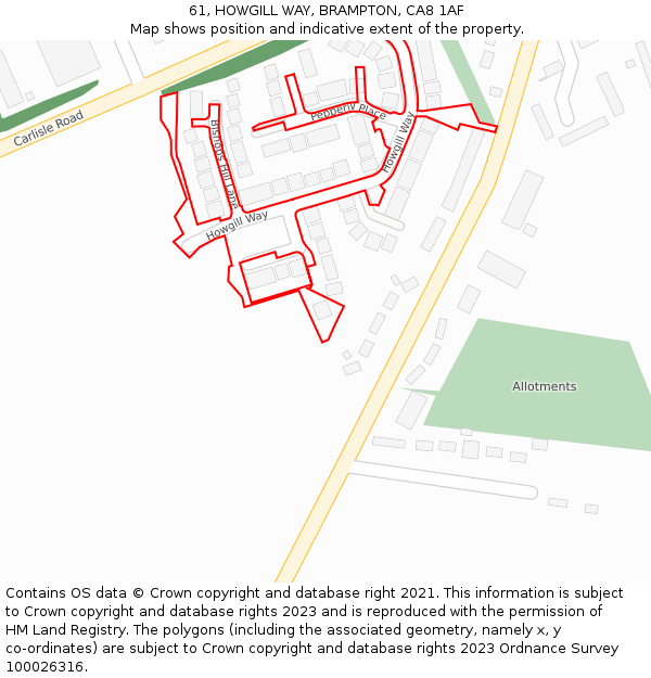 61, HOWGILL WAY, BRAMPTON, CA8 1AF: Location map and indicative extent of plot