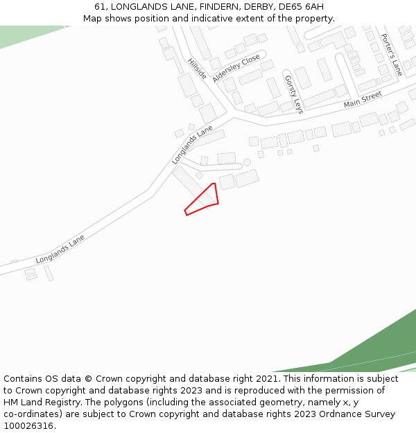 61, LONGLANDS LANE, FINDERN, DERBY, DE65 6AH: Location map and indicative extent of plot