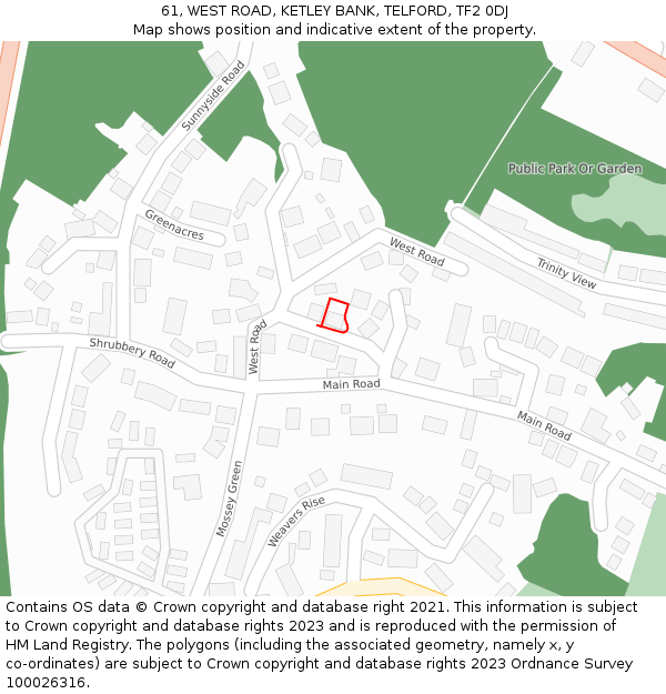61, WEST ROAD, KETLEY BANK, TELFORD, TF2 0DJ: Location map and indicative extent of plot