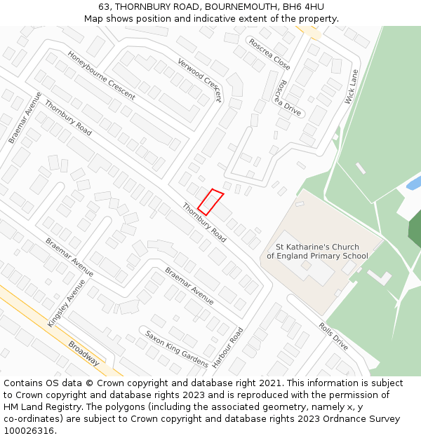 63, THORNBURY ROAD, BOURNEMOUTH, BH6 4HU: Location map and indicative extent of plot