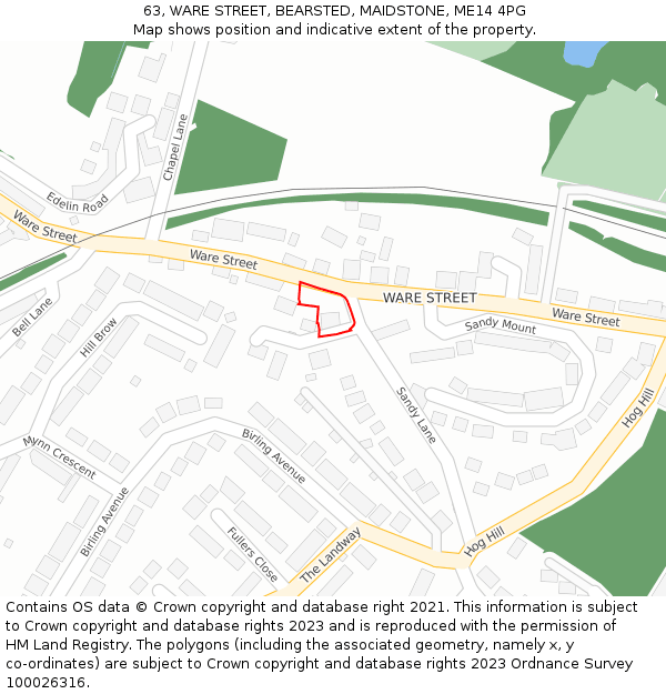 63, WARE STREET, BEARSTED, MAIDSTONE, ME14 4PG: Location map and indicative extent of plot
