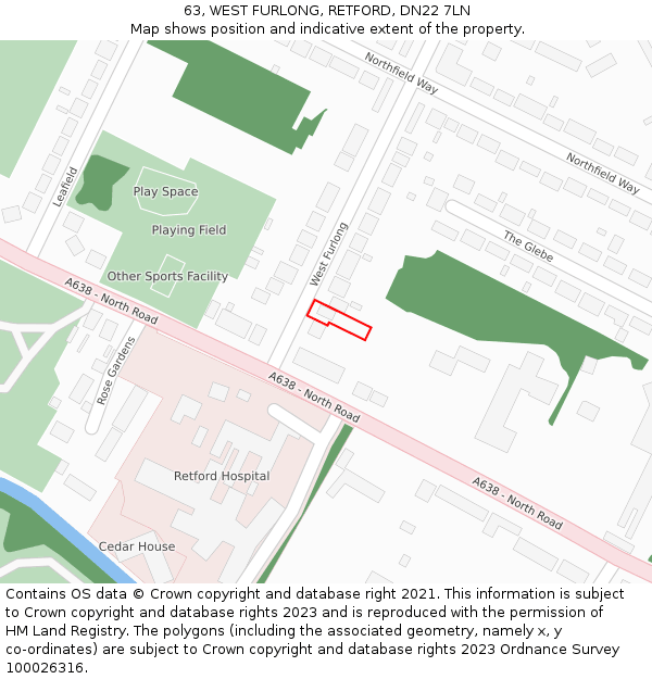 63, WEST FURLONG, RETFORD, DN22 7LN: Location map and indicative extent of plot