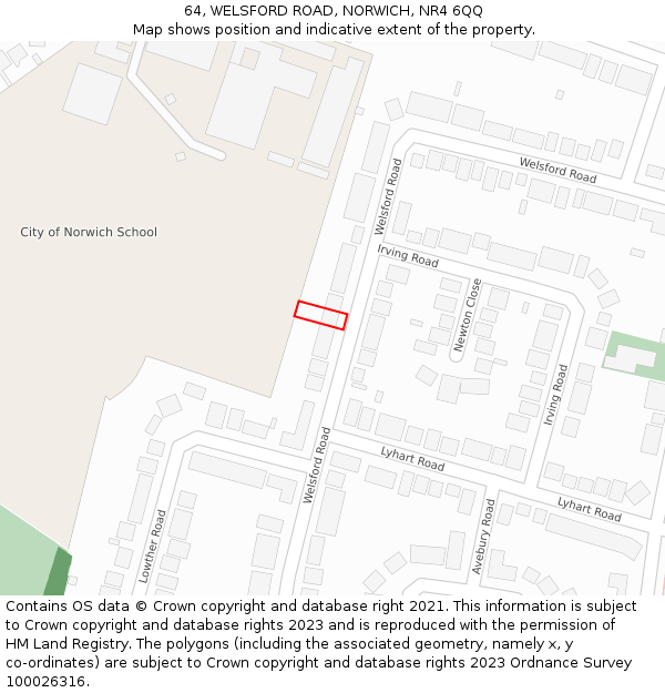 64, WELSFORD ROAD, NORWICH, NR4 6QQ: Location map and indicative extent of plot