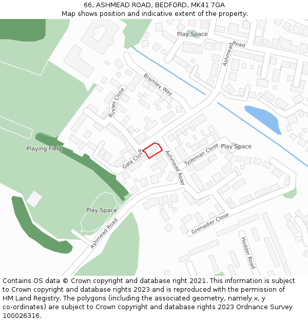 66, ASHMEAD ROAD, BEDFORD, MK41 7GA: Location map and indicative extent of plot