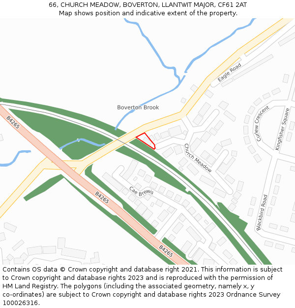 66, CHURCH MEADOW, BOVERTON, LLANTWIT MAJOR, CF61 2AT: Location map and indicative extent of plot