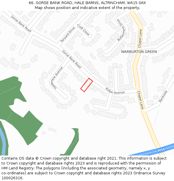 66, GORSE BANK ROAD, HALE BARNS, ALTRINCHAM, WA15 0AX: Location map and indicative extent of plot