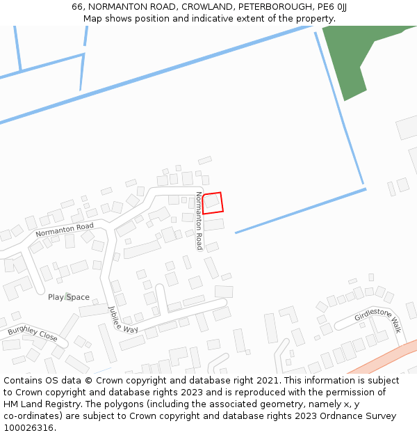 66, NORMANTON ROAD, CROWLAND, PETERBOROUGH, PE6 0JJ: Location map and indicative extent of plot