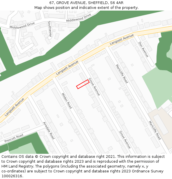 67, GROVE AVENUE, SHEFFIELD, S6 4AR: Location map and indicative extent of plot