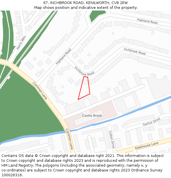 67, INCHBROOK ROAD, KENILWORTH, CV8 2EW: Location map and indicative extent of plot