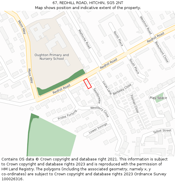 67, REDHILL ROAD, HITCHIN, SG5 2NT: Location map and indicative extent of plot