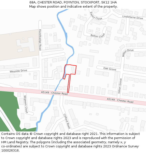 68A, CHESTER ROAD, POYNTON, STOCKPORT, SK12 1HA: Location map and indicative extent of plot