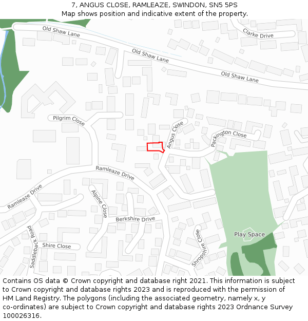 7, ANGUS CLOSE, RAMLEAZE, SWINDON, SN5 5PS: Location map and indicative extent of plot