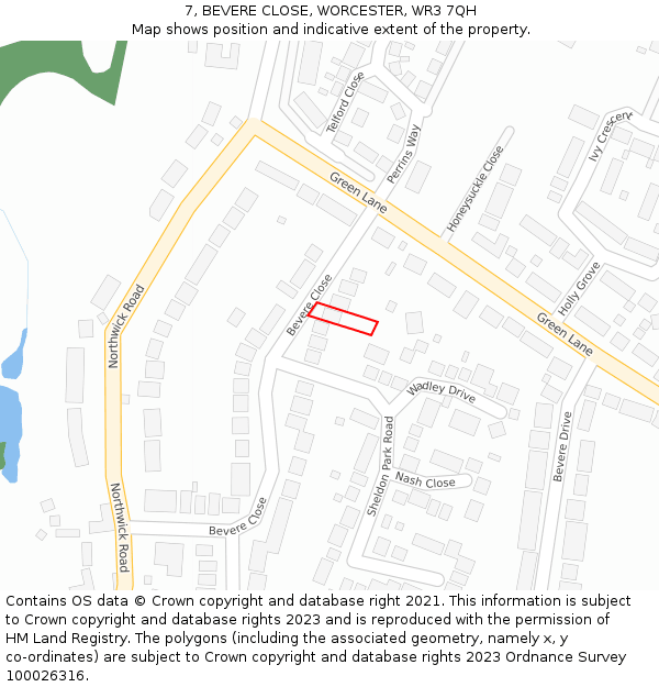 7, BEVERE CLOSE, WORCESTER, WR3 7QH: Location map and indicative extent of plot